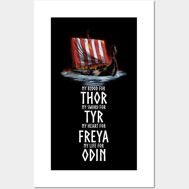 Norse Gods - Thor Tyr Freya Odin - Viking Longship Wall Art by Styr Designs